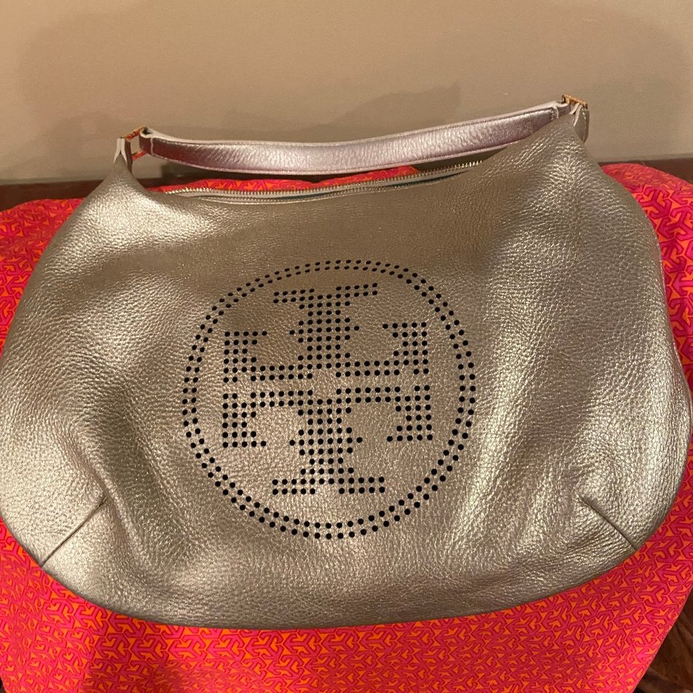 Tory Burch Leather Perforated Gold Hobo Bag